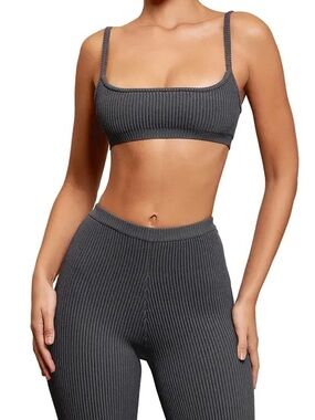 House of CB Ribbed Knit Bralette - Charcoal Gray